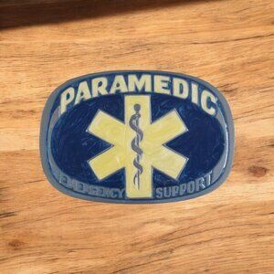 Paramedic Belt Buckle EMT Emergency Support Buckle Blue Enamel Vintage